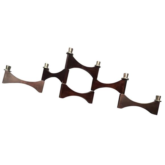 Mid Century Wood and Silver Folding Expanding Candelabra Scandinavian - Picture 1 of 6